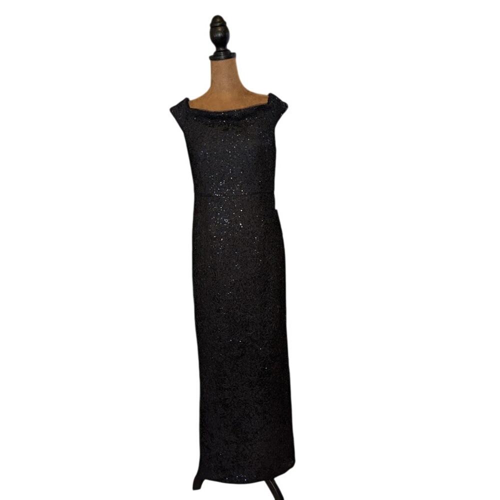 Adrianna Papell Off Shoulder Midnight Sequin Dress - Sz 6
